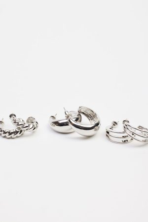 3 Pack Textured Hoop Earrings