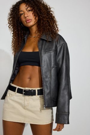 Oversized Faux Leather Worker Jacket