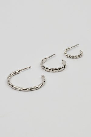 Set of 3 Textured Open Hoop Earrings