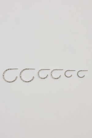 Set of 3 Textured Open Hoop Earrings