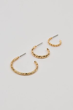 Set of 3 Textured Open Hoop Earrings