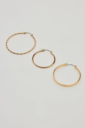 3 Pack Smooth & Textured Hoop Earrings