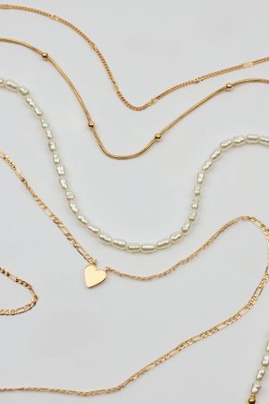 Set of 4 Heart & Pearls Necklaces