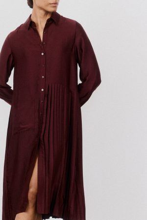 One-Sided Pleated Slinky Long Sleeve Dress